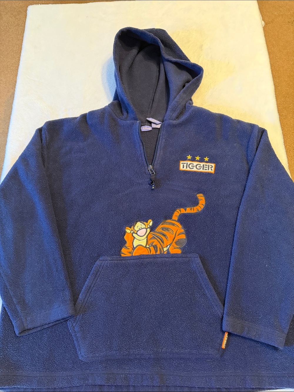 Disney Navy Blue Tigger Half-Zip Hoodie with Orange Graphic